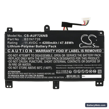Asus FX504 Replacement Battery, 11.4V, 4200mAh, Li-Polymer 3