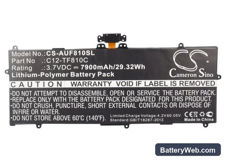 Asus Vivo Tab TF810C Replacement Battery, 3.7V, 7900mAh, Li-Polymer 5