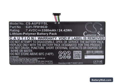Asus VivoTab TF810CD Replacement Battery, 7.4V, 3300mAh, Li-Polymer 5