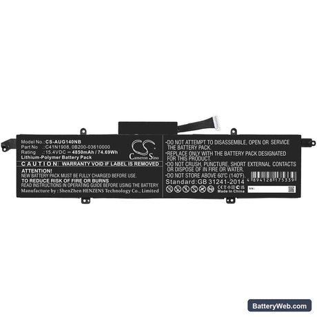 Asus ROG Zephyrus G14 GA401IV-HE135T Replacement Battery, 15.4V, 4850mAh, Li-Polymer 3