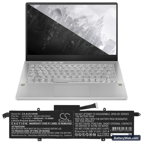 Asus ROG Zephyrus G14 GA401IV-HE135T Replacement Battery, 15.4V, 4850mAh, Li-Polymer 6