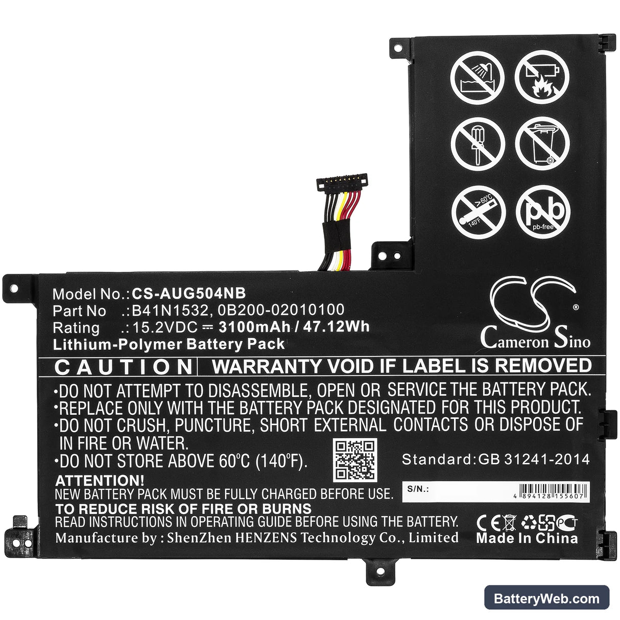 Asus Q504UA-BHI5T13 Replacement Battery, 15.2V, 3100mAh, Li-Polymer 3