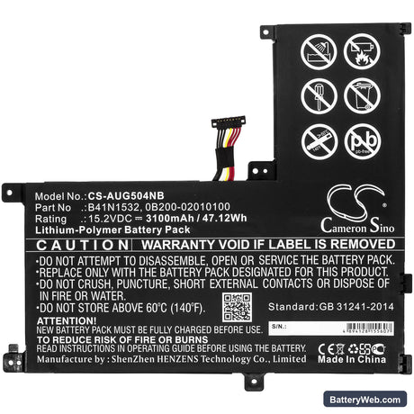 Asus Q504UA-BHI5T13 Replacement Battery, 15.2V, 3100mAh, Li-Polymer 3