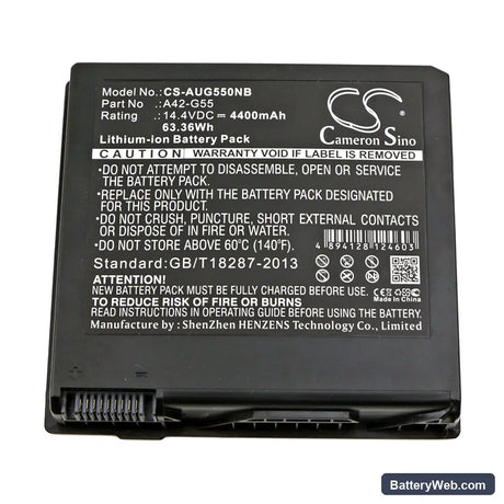 Asus G55 Replacement Battery, 14.4V, 4400mAh, Li-ion 3