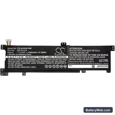 Asus K401 Replacement Battery, 11.4V, 4200mAh, Li-ion 3