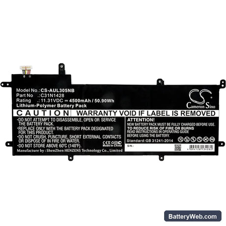 Asus Zenbook UX305LA Replacement Battery, 11.31V, 4500mAh, Li-Polymer 3
