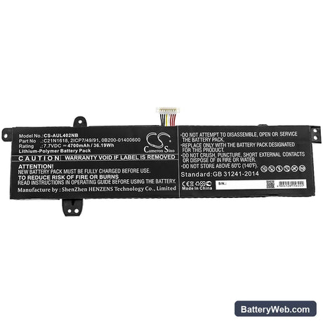Asus L402BP Replacement Battery, 7.7V, 4700mAh, Li-Polymer 3