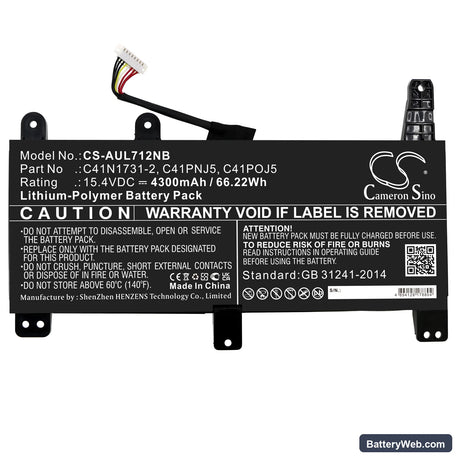 Asus ROG Strix G17 G712LW-EV251T Replacement Battery, 15.4V, 4300mAh, Li-Polymer 3