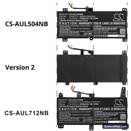 Asus ROG Strix G17 G712LW-EV251T Replacement Battery, 15.4V, 4300mAh, Li-Polymer 6