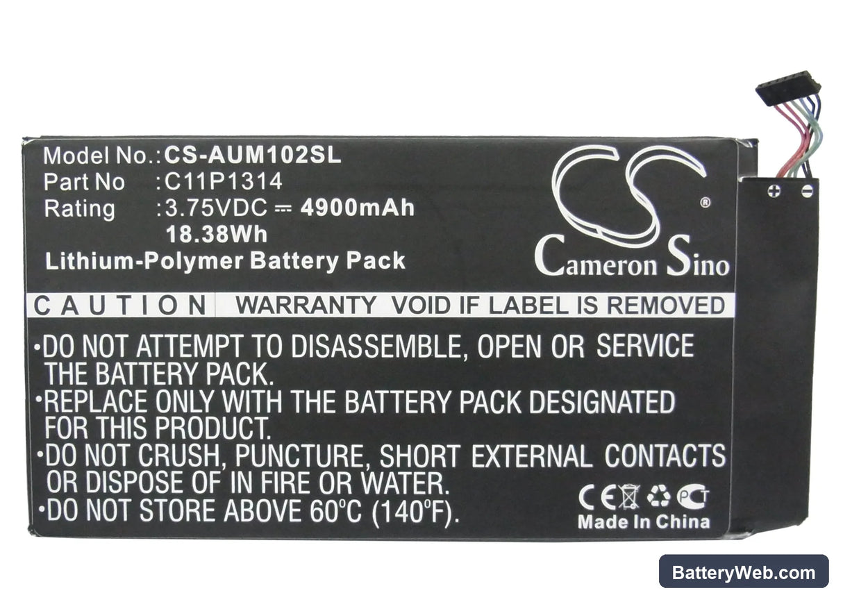 Asus Memo Pad Me102 Replacement Battery, 3.75V, 4900mAh, Li-Polymer 5
