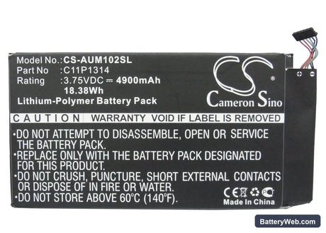 Asus Memo Pad Me102 Replacement Battery, 3.75V, 4900mAh, Li-Polymer 5