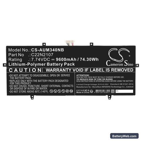 Asus ZenBook 14 OLED UX3402 Replacement Battery, 7.74V, 9600mAh, Li-Polymer 3
