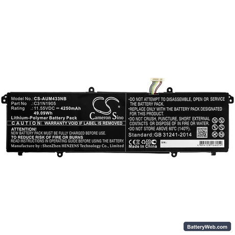 Asus VivoBook S14 S433FA-EB095T Replacement Battery, 11.55V, 4250mAh, Li-Polymer 3
