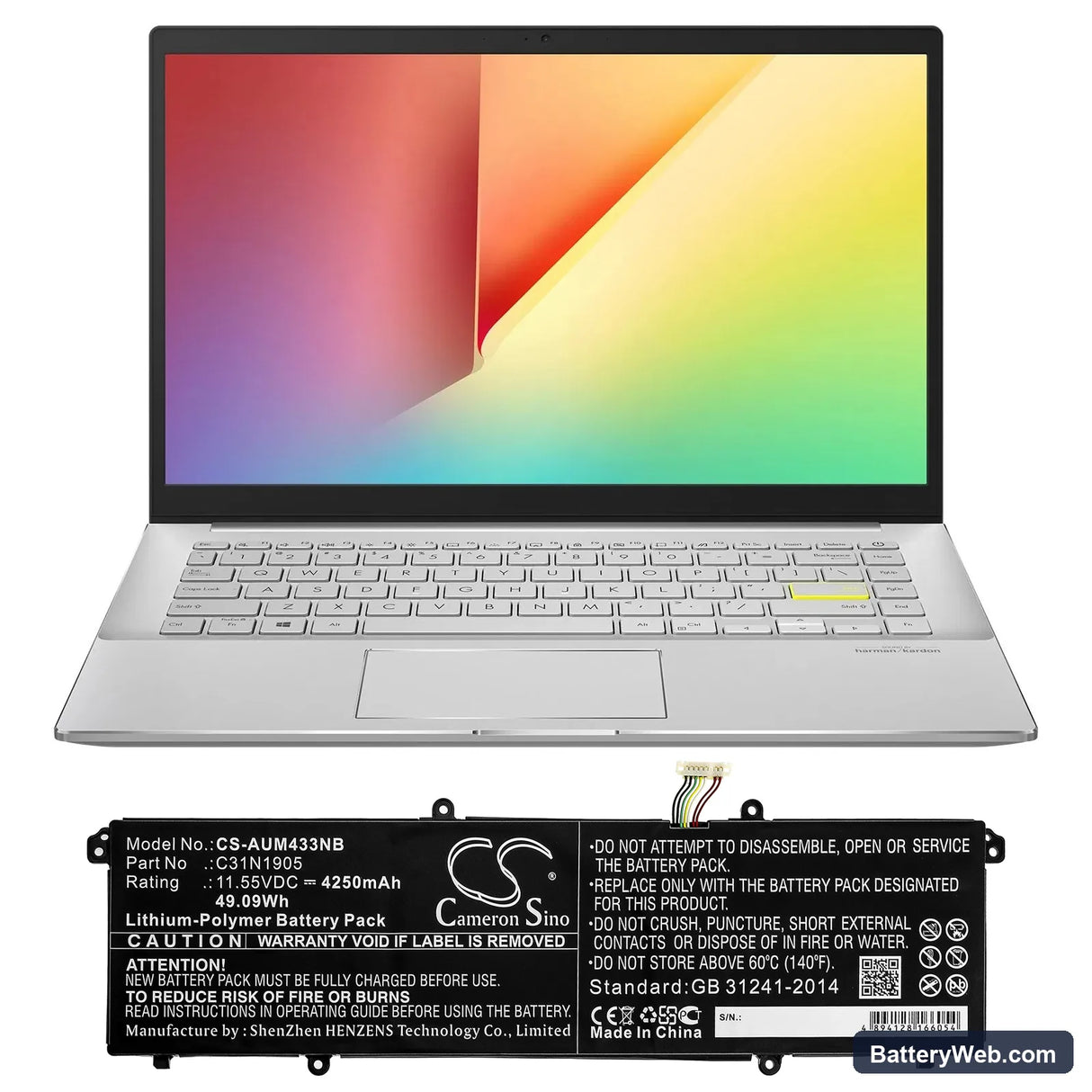 Asus VivoBook S14 S433FA-EB095T Replacement Battery, 11.55V, 4250mAh, Li-Polymer 5