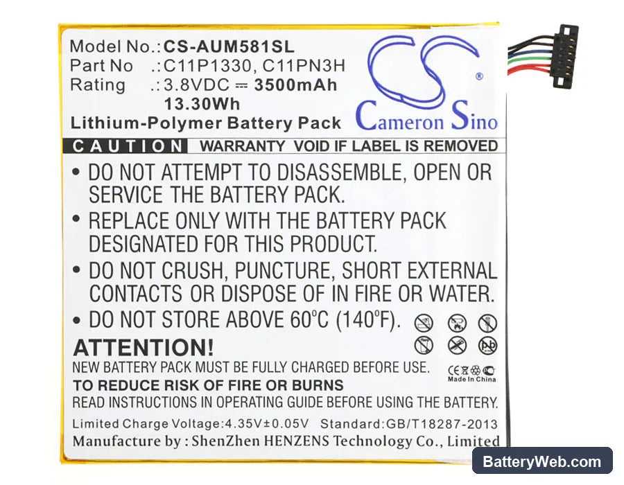 Asus Memo Pad 8 Replacement Battery, 3.8V, 3500mAh, Li-Polymer 5