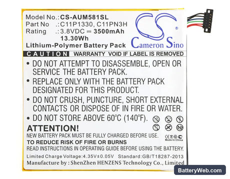 Asus Memo Pad 8 Replacement Battery, 3.8V, 3500mAh, Li-Polymer 5
