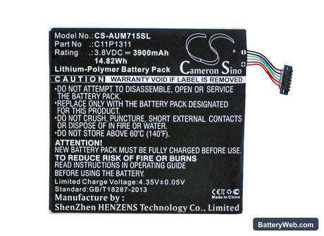 Asus MeMO Pad HD 7 Replacement Battery, 3.8V, 3900mAh, Li-Polymer 5