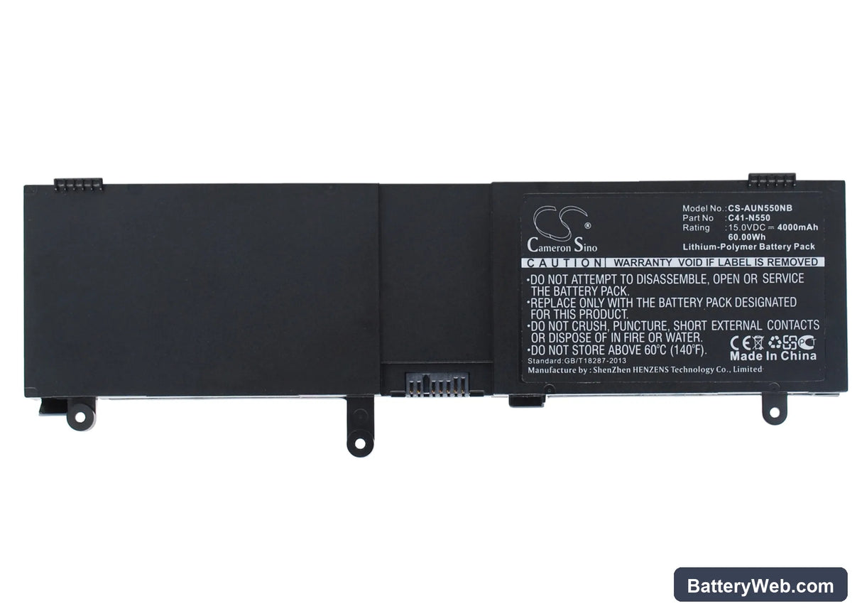 Asus N550 Replacement Battery, 15V, 4000mAh, Li-Polymer 1