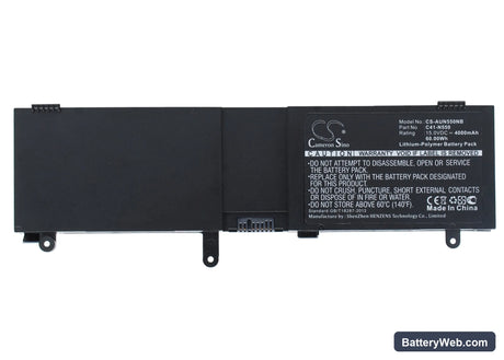 Asus N550 Replacement Battery, 15V, 4000mAh, Li-Polymer 1