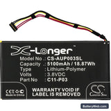 Asus Padfone 2 Tablet Replacement Battery, 3.8V, 5100mAh, Li-Polymer 3