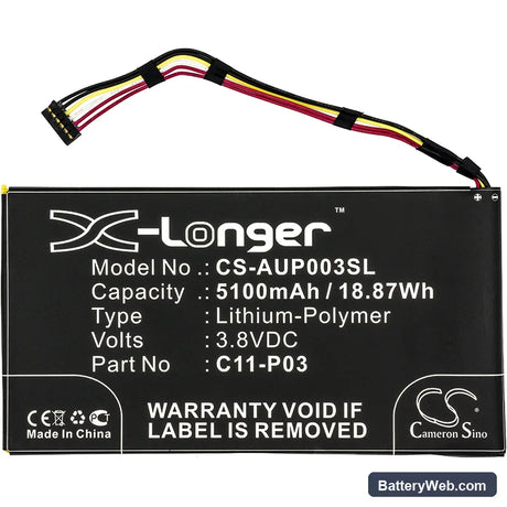 Asus Padfone 2 Tablet Replacement Battery, 3.8V, 5100mAh, Li-Polymer 3