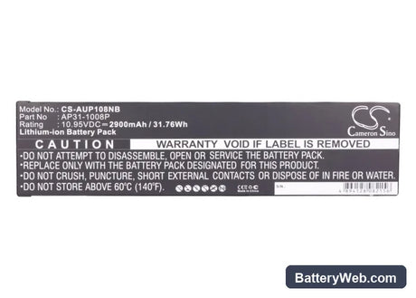 Asus Eee PC 1008 Replacement Battery, 10.95V, 2900mAh, Li-Polymer 5