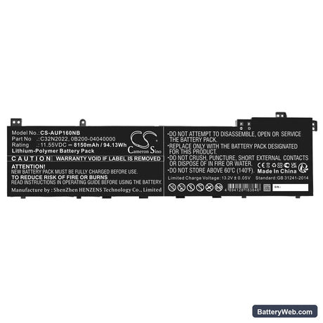 Asus VivoBook Pro 16X OLED M7600QE-L2040T Replacement Battery, 11.55V, 8150mAh, Li-Polymer 3