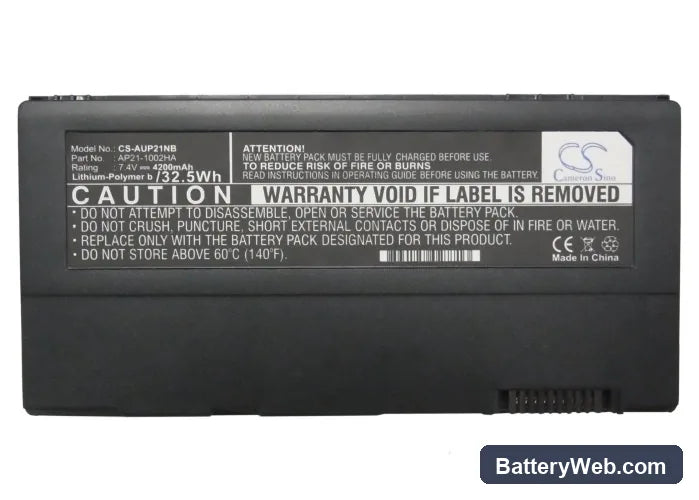 Asus Eee PC S101H Replacement Battery, 7.4V, 4200mAh, Li-Polymer 5