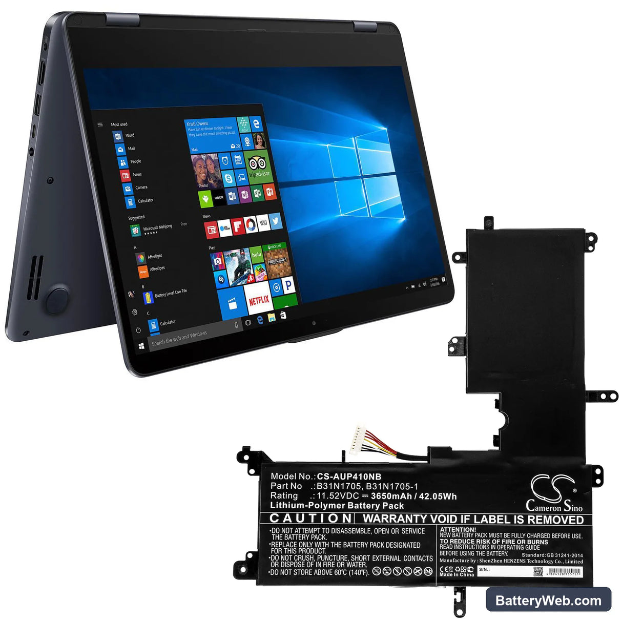 Asus VivoBook Flip 14 TP410UA-EC229T Replacement Battery, 11.52V, 3650mAh, Li-Polymer 5