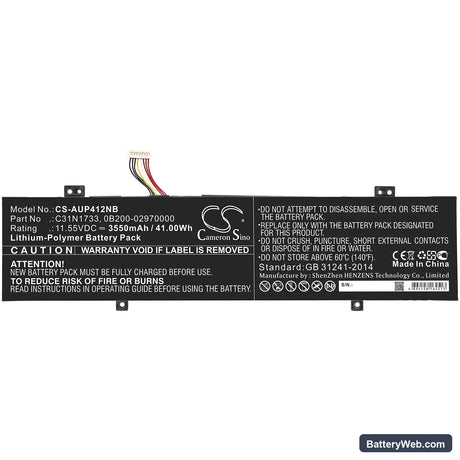 Asus VivoBook Flip 14 TP412UA-EC034T Replacement Battery, 11.55V, 3550mAh, Li-Polymer 3