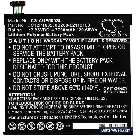 Asus ZenPad 3S 10 LTE Replacement Battery, 3.85V, 7700mAh, Li-Polymer 3