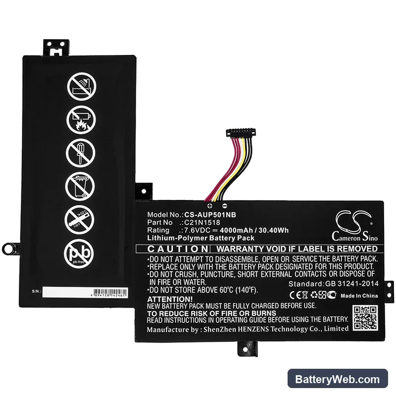 Asus VivoBook Flip TP501 Replacement Battery, 7.6V, 4000mAh, Li-Polymer 3