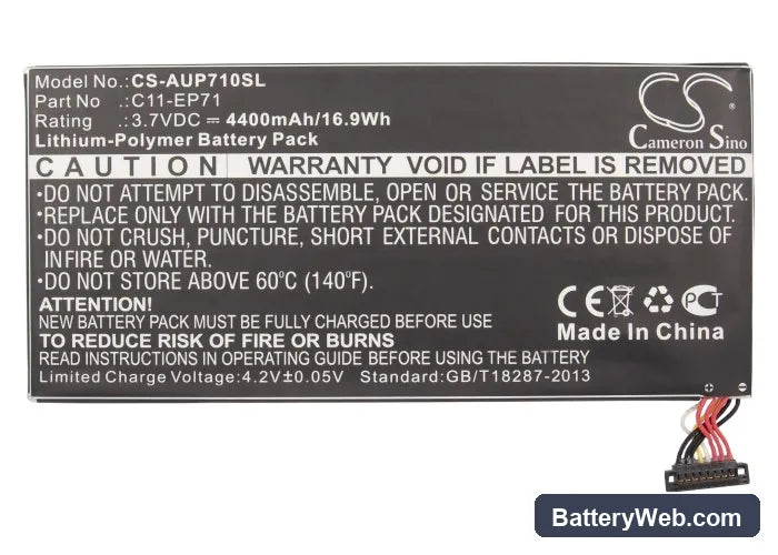 Asus Eee Pad MeMo EP71 Replacement Battery, 3.7V, 4400mAh, Li-Polymer 5