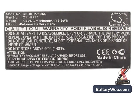 Asus Eee Pad MeMo EP71 Replacement Battery, 3.7V, 4400mAh, Li-Polymer 5