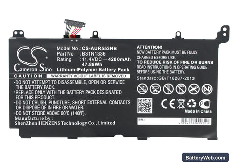 Asus R553LN Replacement Battery, 11.4V, 4200mAh, Li-Polymer 1