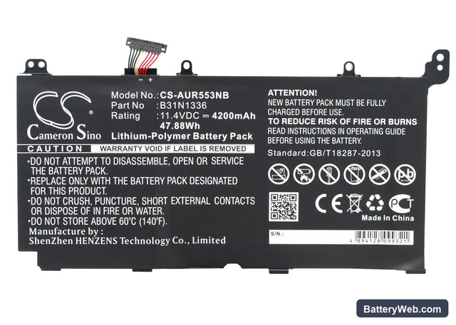 Asus R553LN Replacement Battery, 11.4V, 4200mAh, Li-Polymer 1