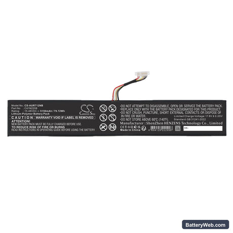 Asus RC71L-NH001W Replacement Battery, 15.48V, 5150mAh, Li-Polymer 4