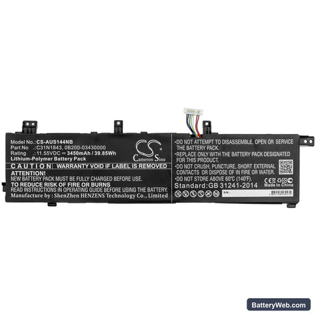 Asus VivoBook S14 S432FL-78AM5SB1 Replacement Battery, 11.55V, 3450mAh, Li-Polymer 3