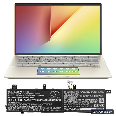 Asus VivoBook S14 S432FL-78AM5SB1 Replacement Battery, 11.55V, 3450mAh, Li-Polymer 5