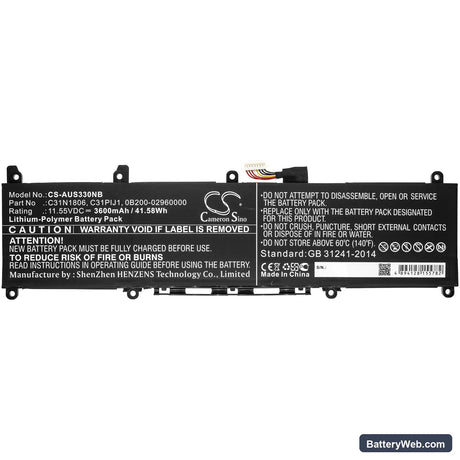 Asus X330FA-3G Replacement Battery, 11.55V, 3600mAh, Li-Polymer 3