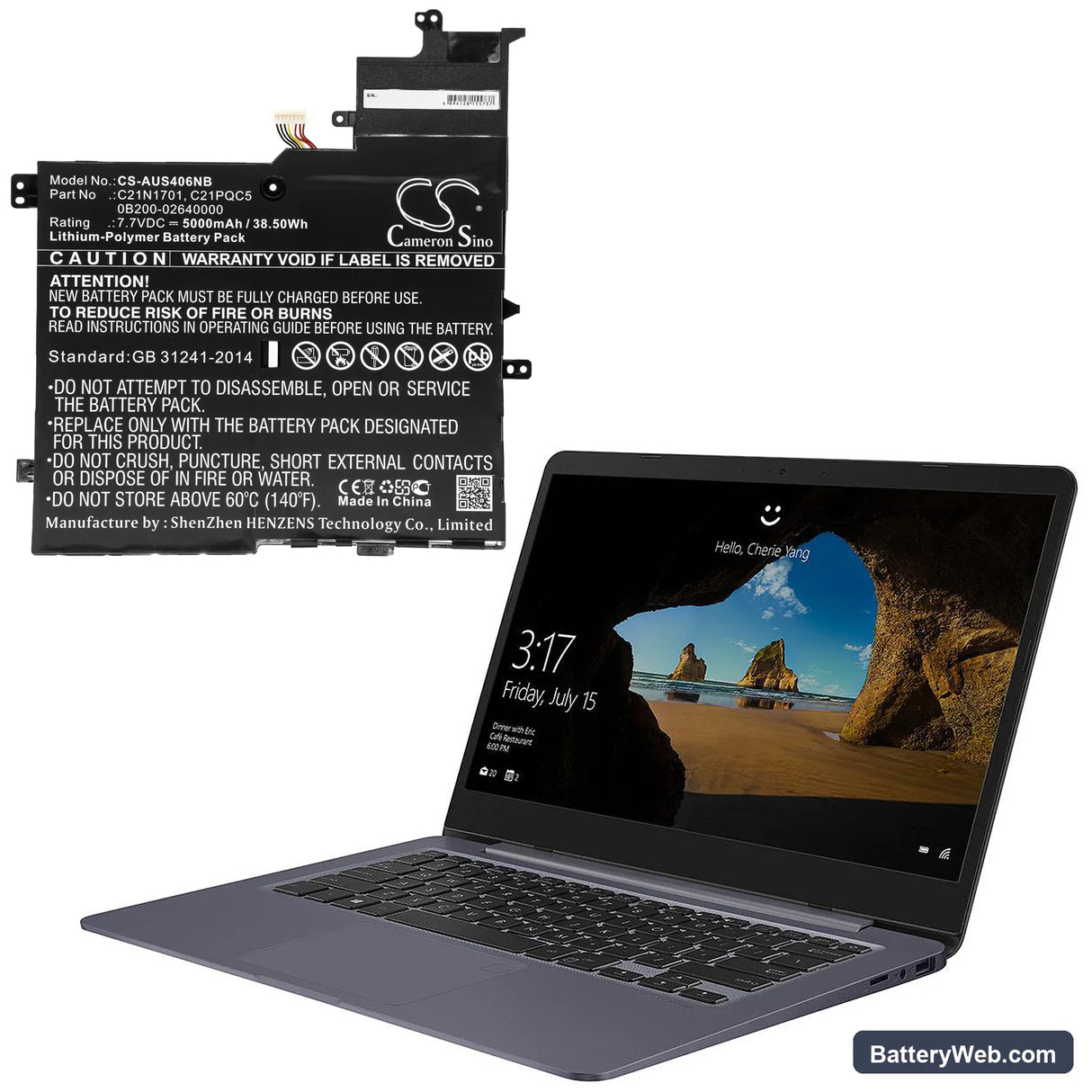 Asus VivoBook S14 S406UA-BV021T Replacement Battery, 7.7V, 5000mAh, Li-Polymer 5
