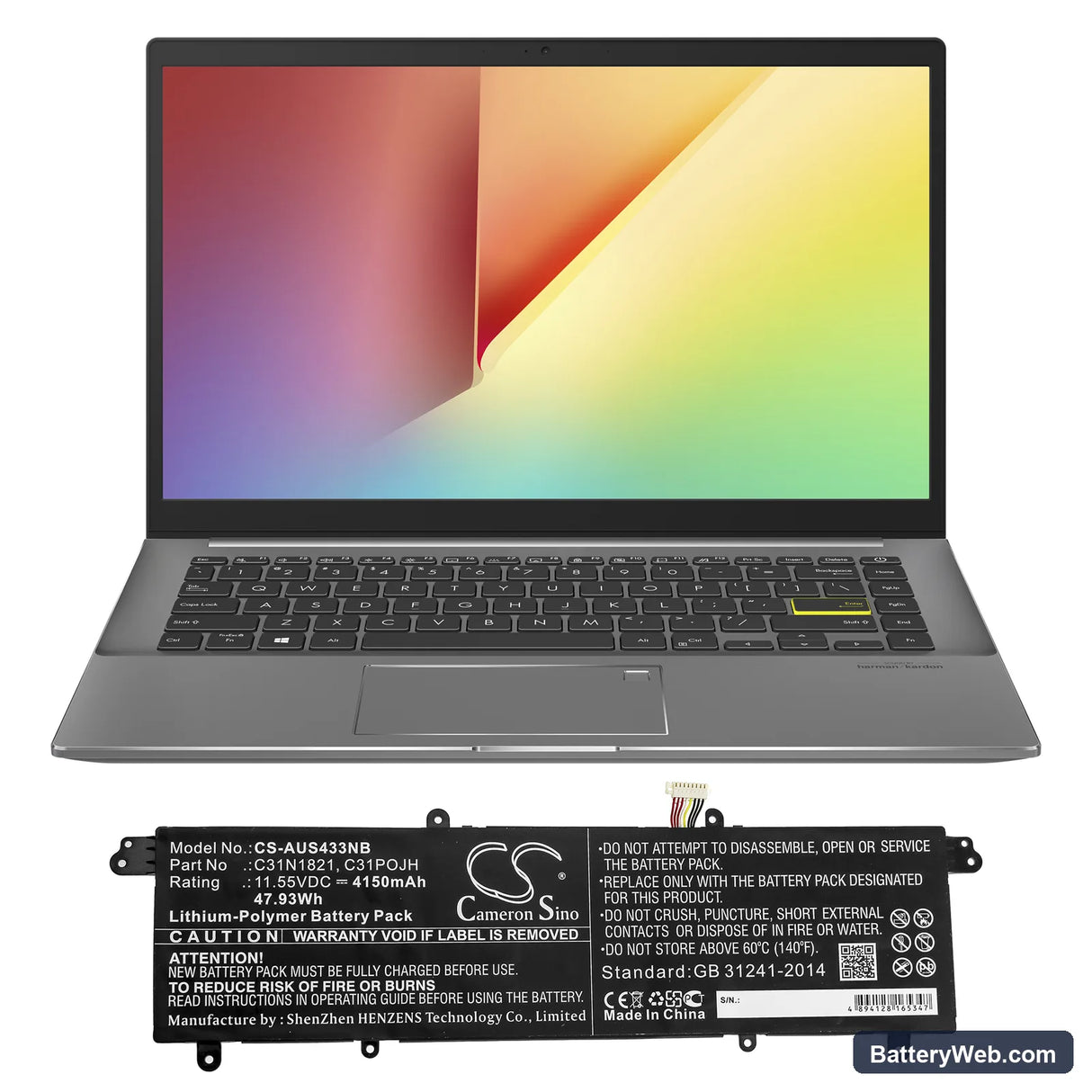 Asus VivoBook S14 S433FA-EB491 Replacement Battery, 11.55V, 4150mAh, Li-Polymer 5