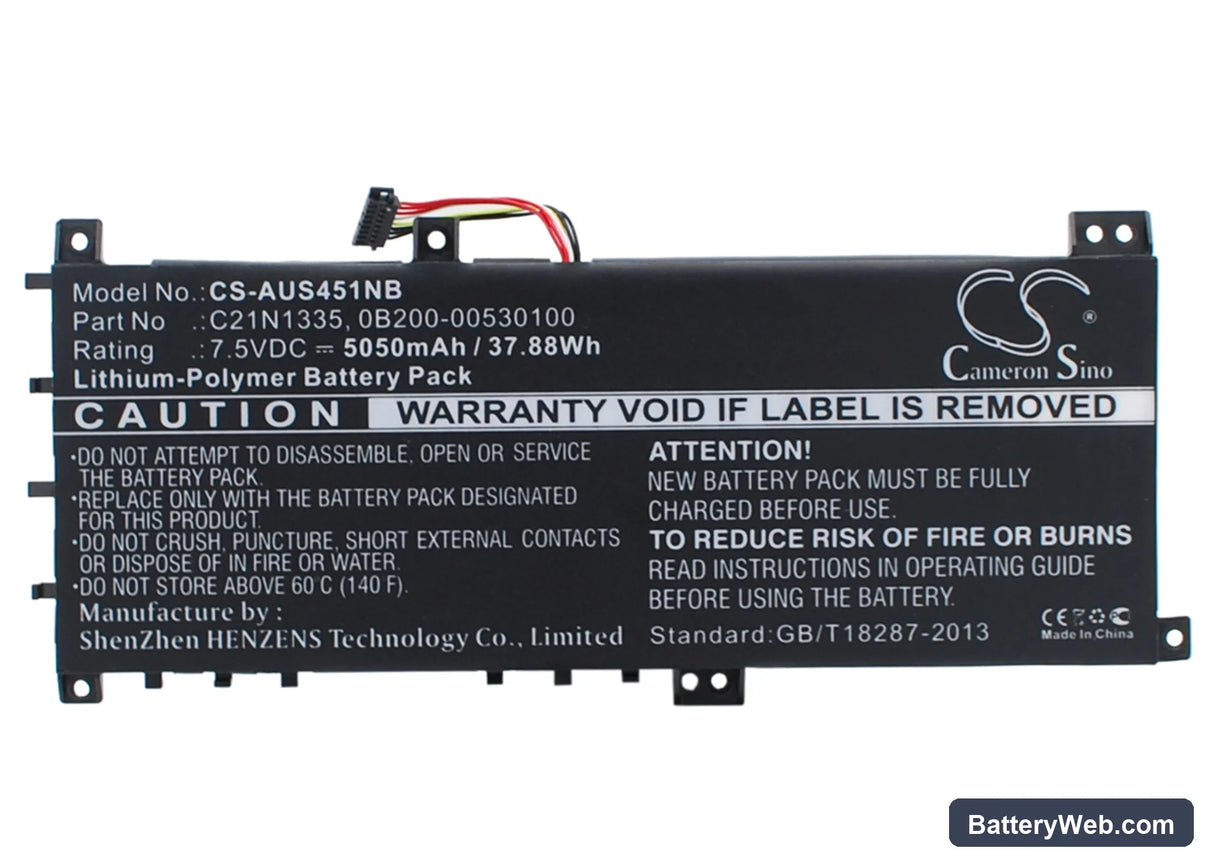 Asus VivoBook S451 Replacement Battery, 7.5V, 5050mAh, Li-Polymer 1