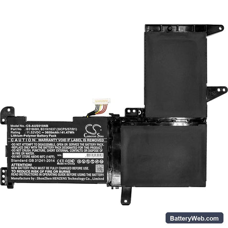 Asus S510UQ Replacement Battery, 11.52V, 3600mAh, Li-Polymer 3