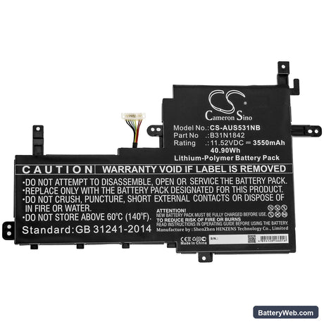 Asus VivoBook S15 S531FA-EJ003T Replacement Battery, 11.52V, 3550mAh, Li-Polymer 3