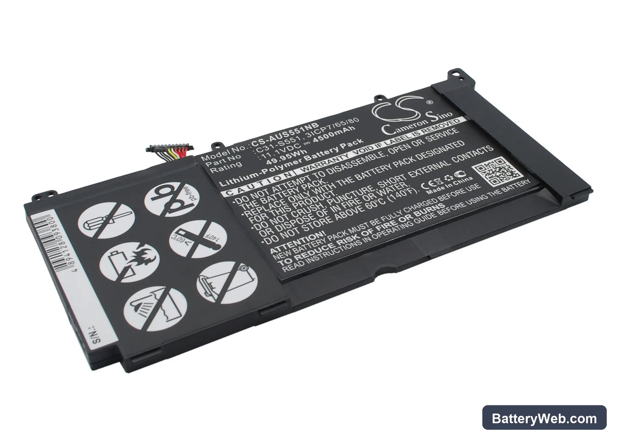 Asus VivoBook S551L Replacement Battery, 11.1V, 4500mAh, Li-Polymer 2