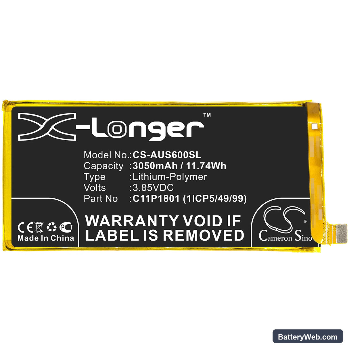 Asus ROG Phone Replacement Battery, 3.85V, 3050mAh, Li-Polymer 3