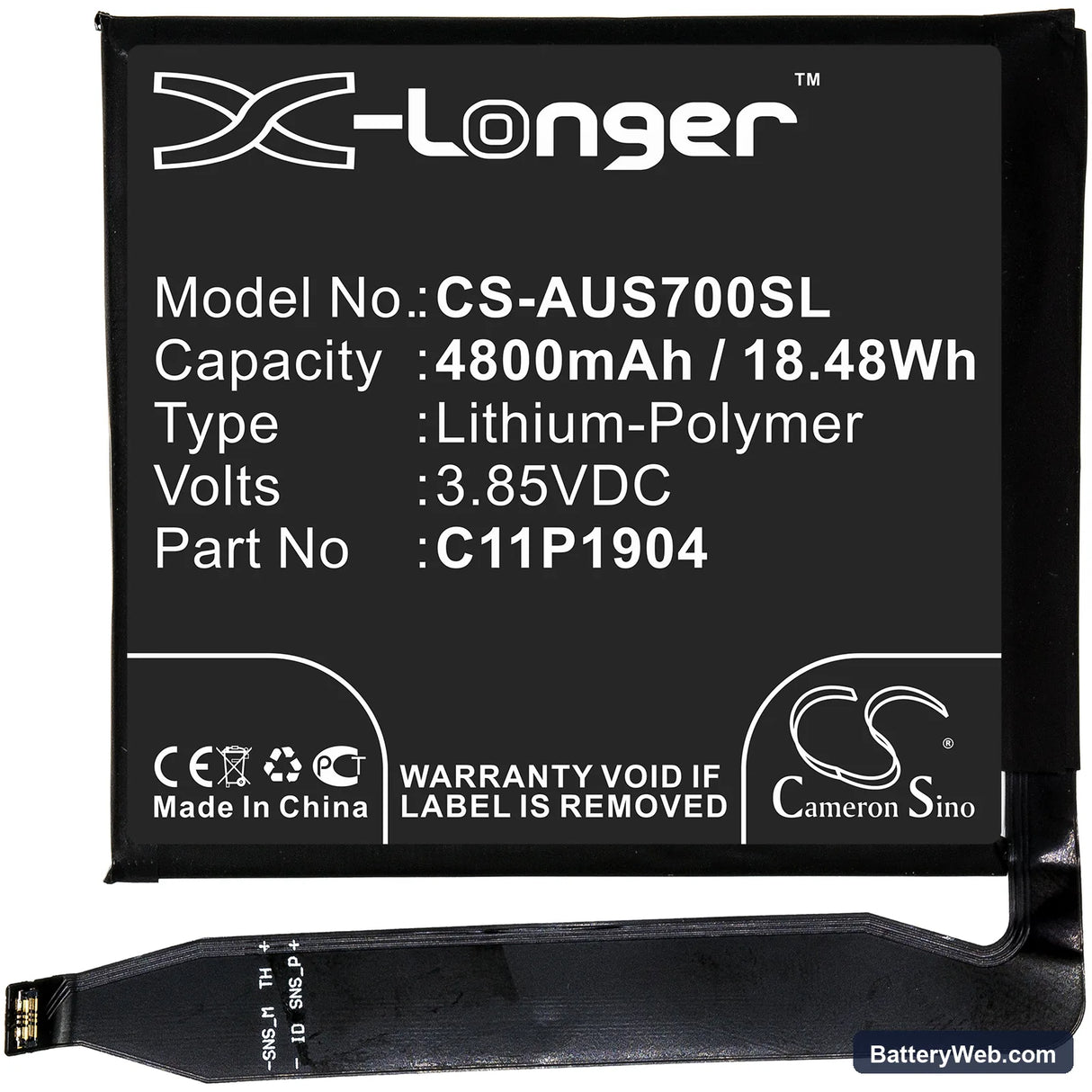 Asus ZenFone 7 Replacement Battery, 3.85V, 4800mAh, Li-Polymer 3