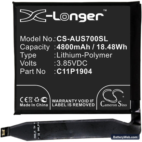 Asus ZenFone 7 Replacement Battery, 3.85V, 4800mAh, Li-Polymer 3