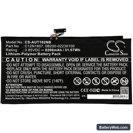 Asus Transformer Mini Replacement Battery, 3.85V, 8200mAh, Li-Polymer 3